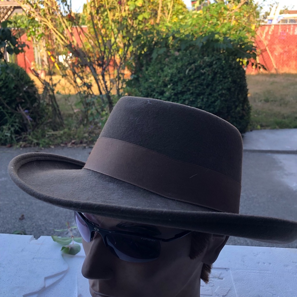 Lite Felt Stylish 100 % wool Brown Wide-Brim Hat Size Large